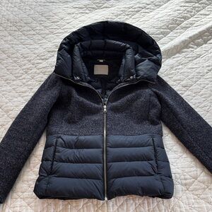 Soia & Kyo Navy Quilted-Panel Hooded Puffer Coat